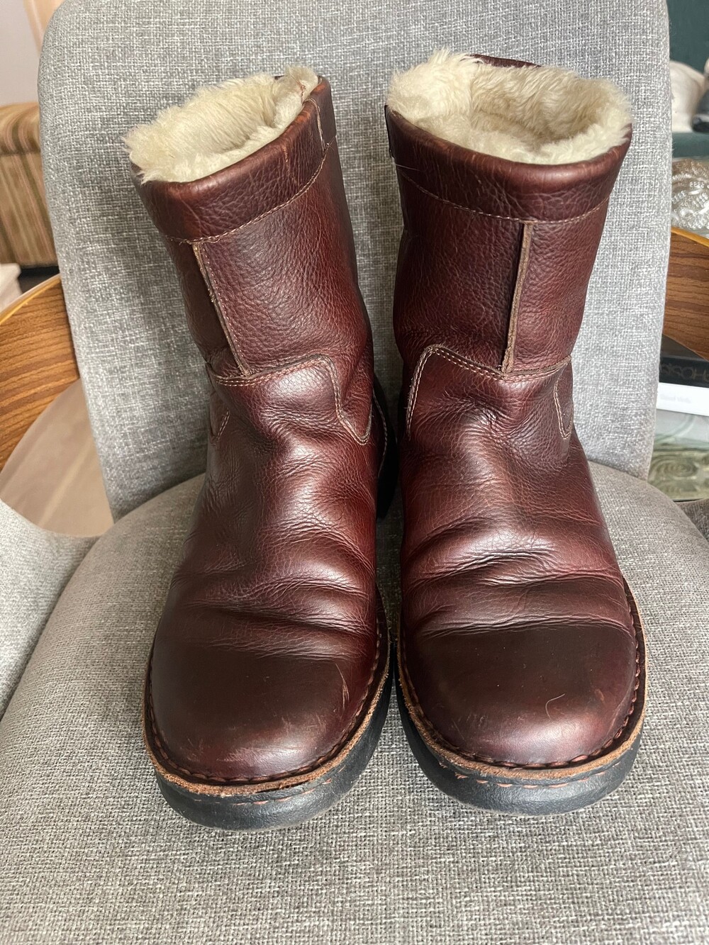 Clarks Brown Leather Boots Shearling Lining Winter Footwear Men’s Size 8
